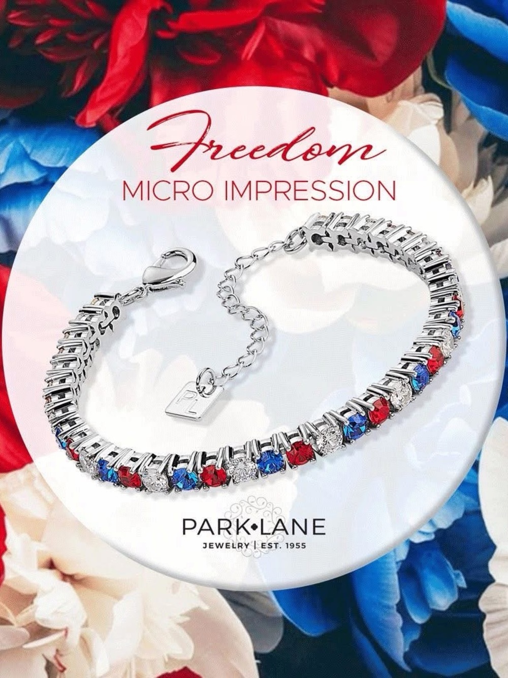 Park Lane Silver Tennis Bracelet with Red, Blue and Clear Stones